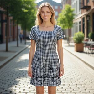 Vintage 90s Gingham Plaid Jessica Howard Dress Embroidered Butterflies Size 10